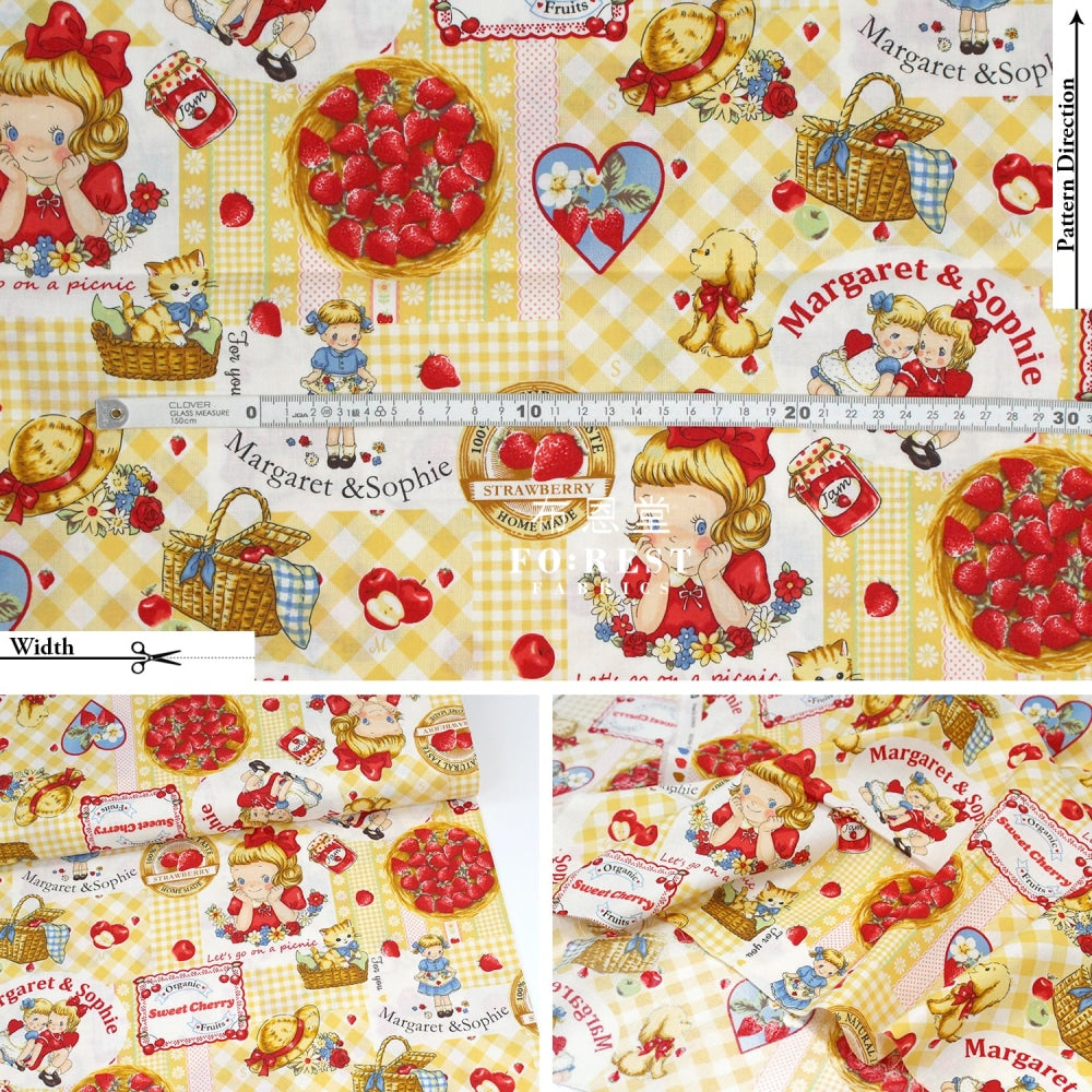 Cotton - Strawberry Picking Fabric Yellow