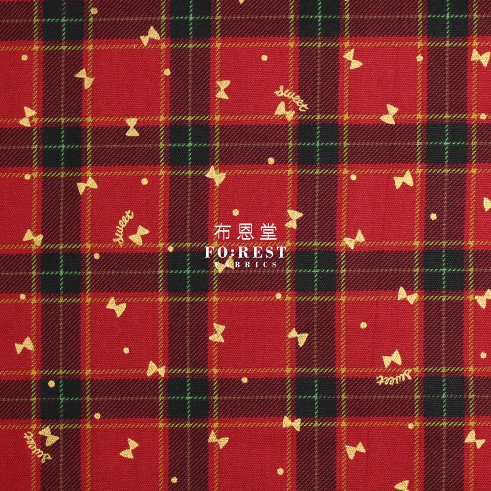 Cotton - Tartan Butterfly With Metallic Fabric Red