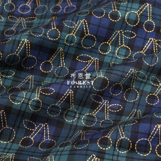 Cotton - Tartan Cherry With Metallic Fabric Blue