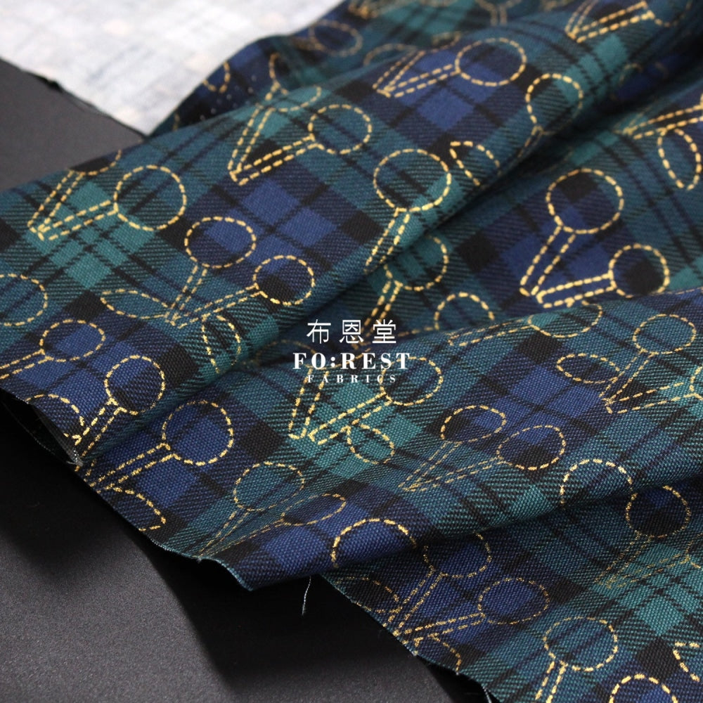Cotton - Tartan Cherry With Metallic Fabric Blue
