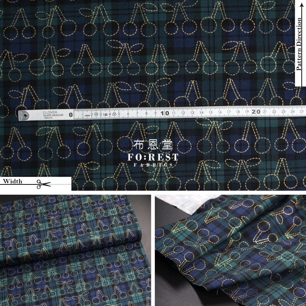 Cotton - Tartan Cherry With Metallic Fabric Blue