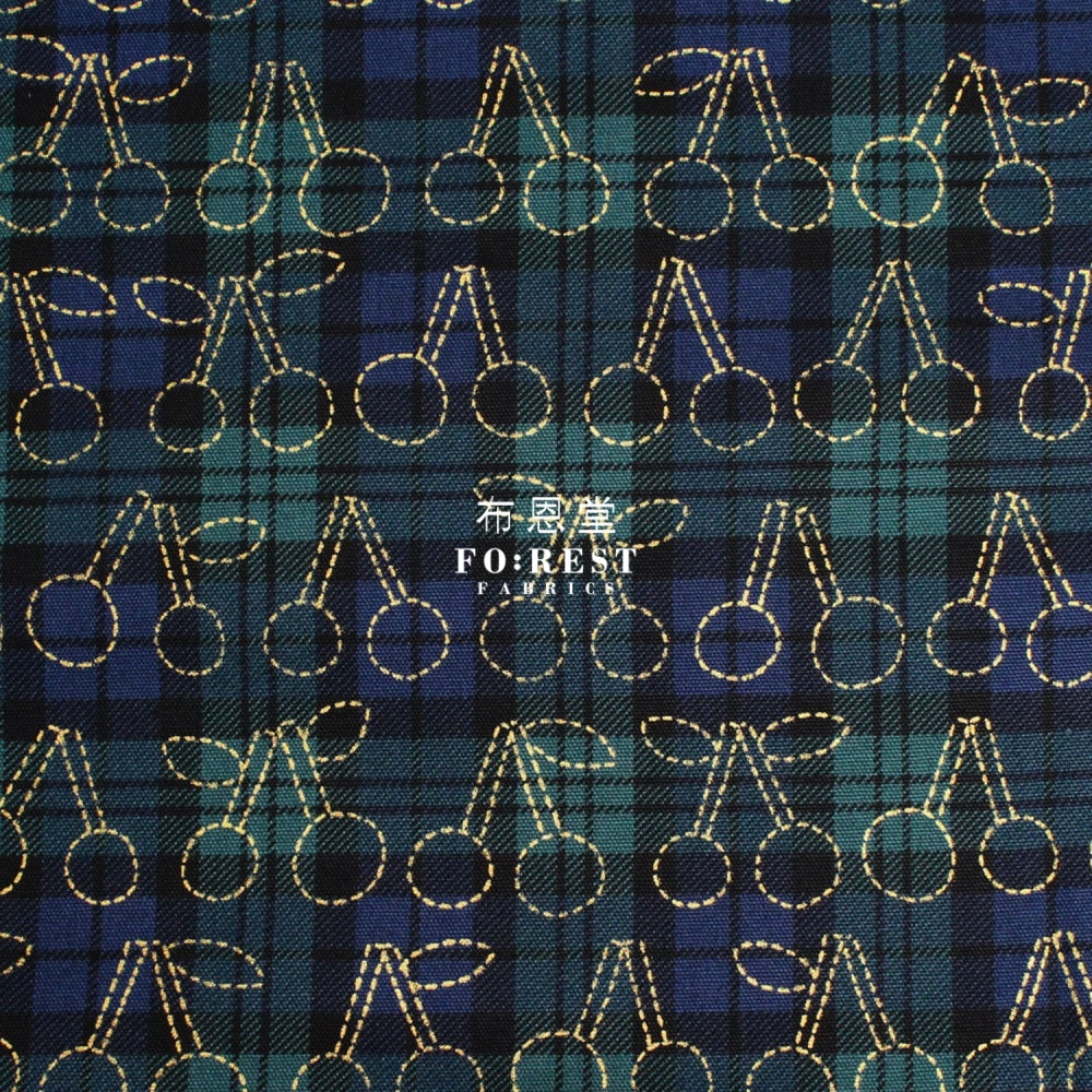 Cotton - Tartan Cherry With Metallic Fabric Blue