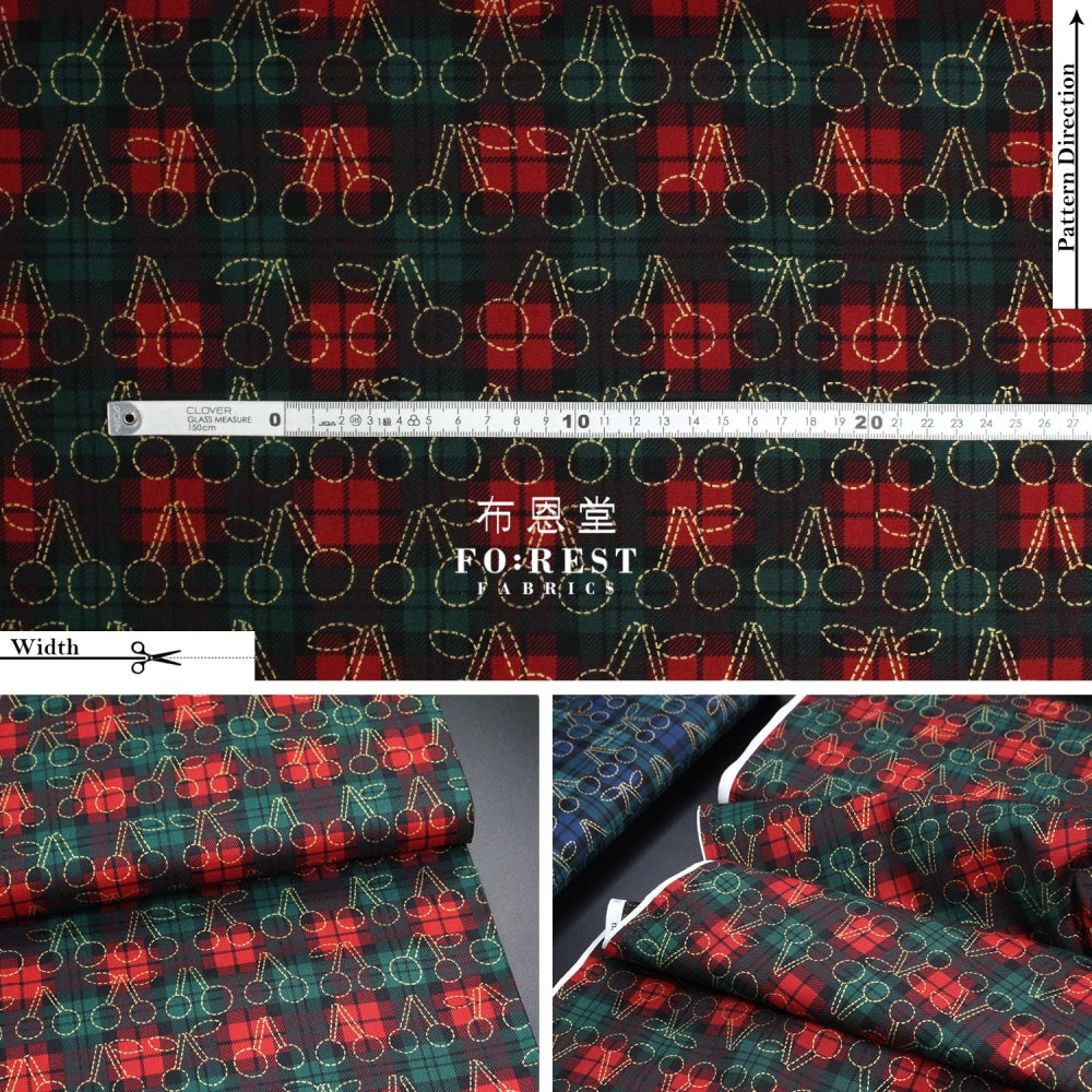 Cotton - Tartan Cherry With Metallic Fabric Red