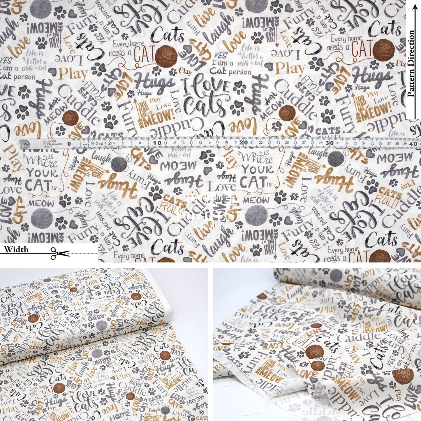 Cotton - Text Cats Fabric