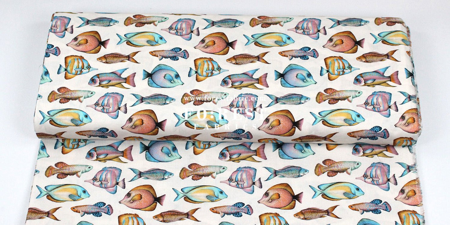 cotton - Tropical fish fabric Cream - FO:REST Fabric 布恩堂Liberty fabrictana lawnjapanese fabricykk zipper
