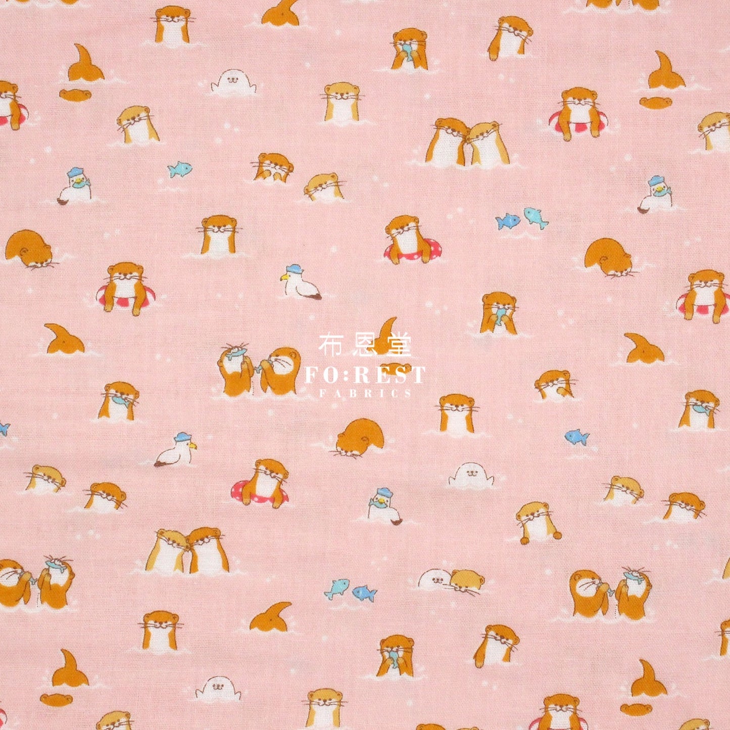 Double gauze - Otters fabric Pink - FO:REST Fabric 布恩堂Liberty fabrictana lawnjapanese fabricykk zipper