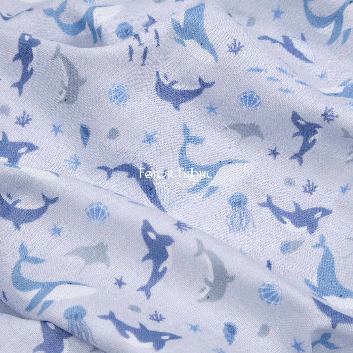 Double gauze - whale fabric - FO:REST Fabric 布恩堂Liberty fabrictana lawnjapanese fabricykk zipper