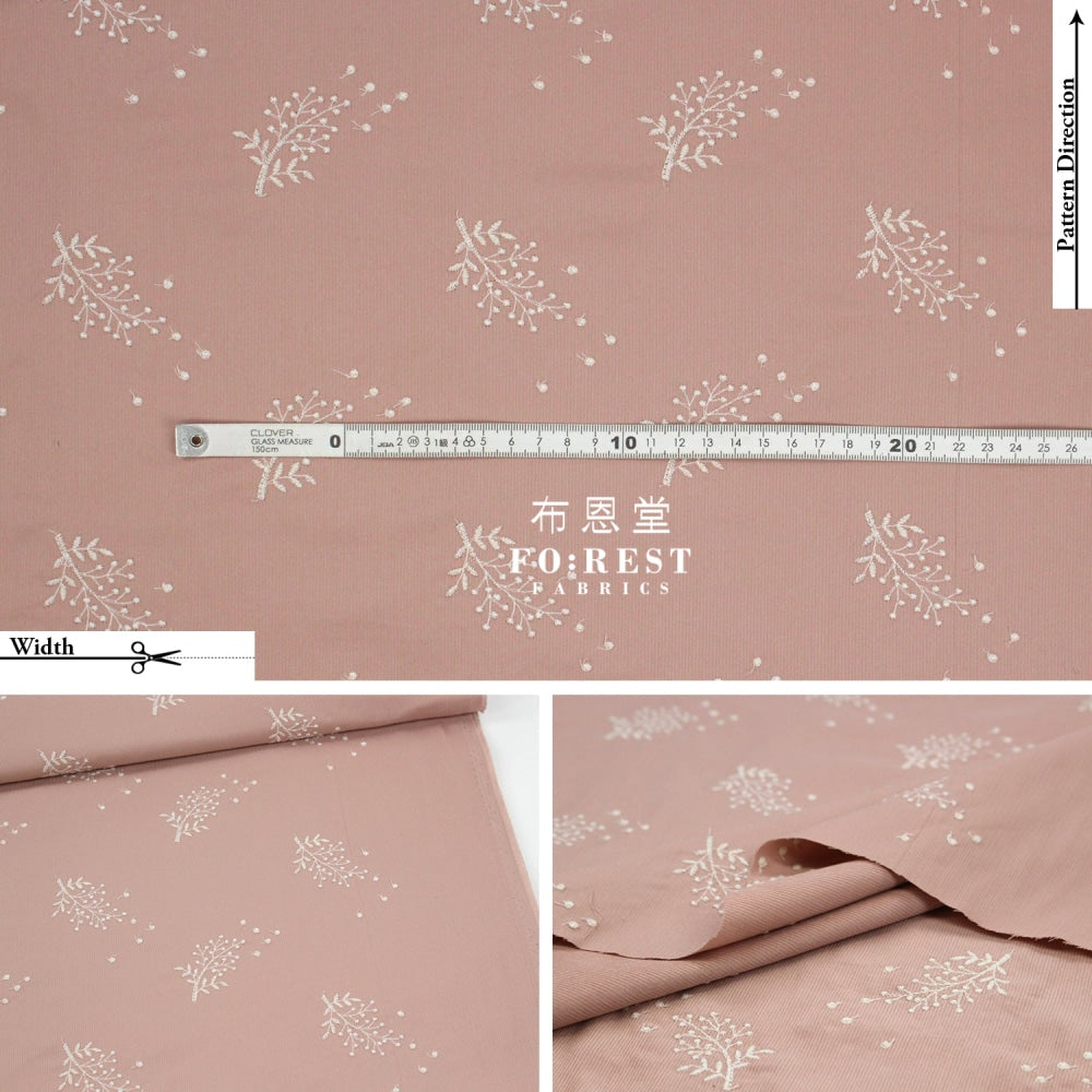Embroidery Corduroy - Flower Fabric Dusty Pink 100% Cotton
