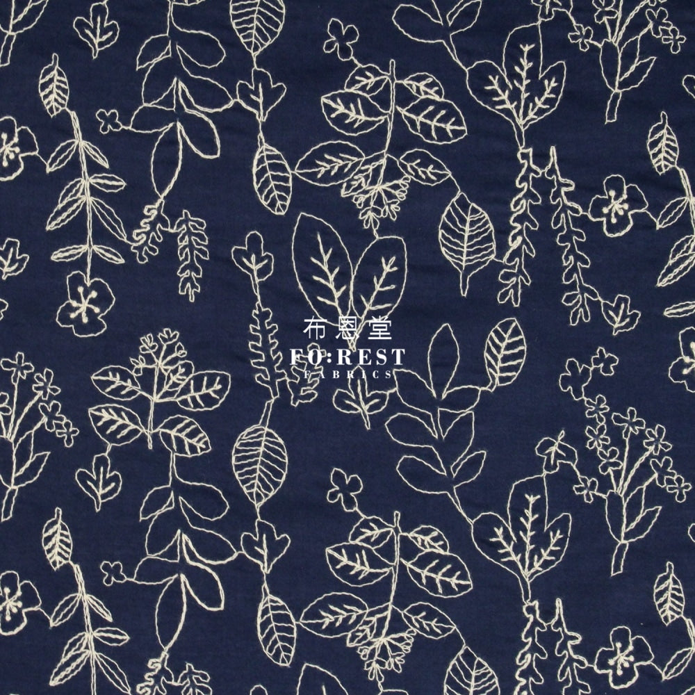 Embroidery Cotton - Flower Navy Fabric
