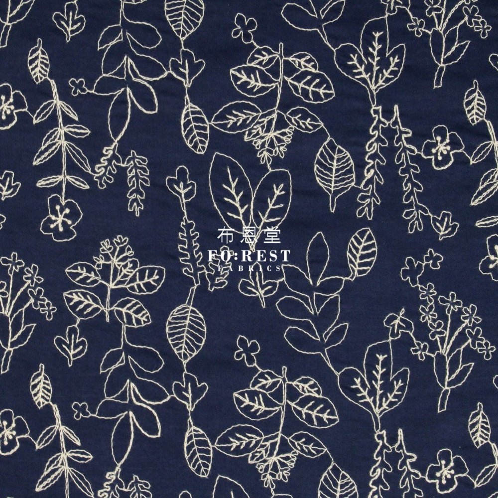 embroidery cotton - Flower Navy - FO:REST Fabric 布恩堂Liberty fabrictana lawnjapanese fabricykk zipper