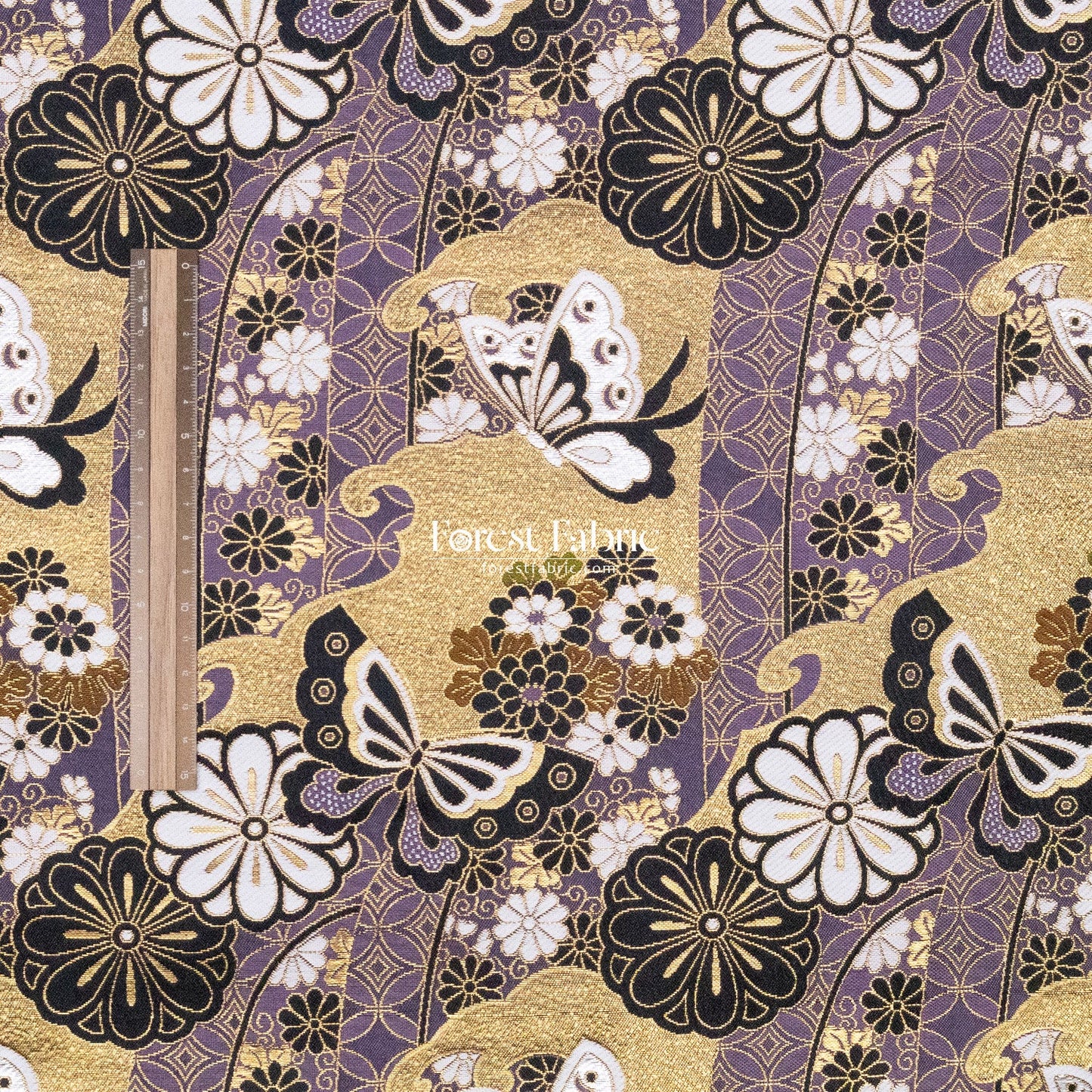 Gold Brocade - Butterfly fabric Dark Purple - FO:REST Fabric 布恩堂Liberty fabrictana lawnjapanese fabricykk zipper