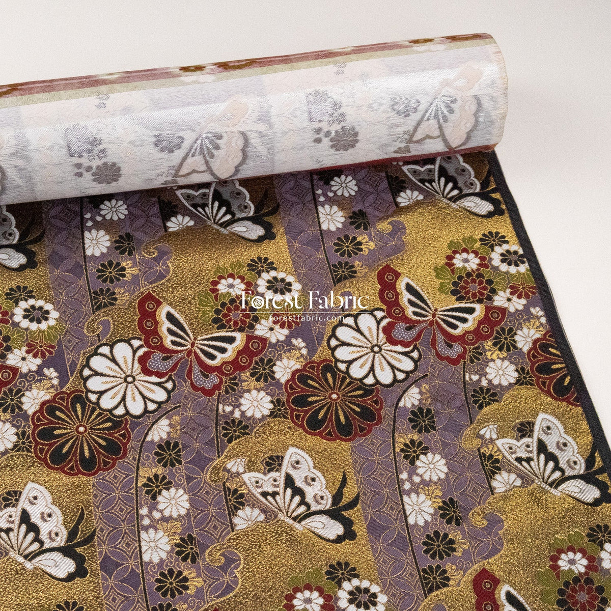 Gold Brocade - Butterfly KINRAN Fabric KINRAN fabric RedPurple - FO:REST Fabric 布恩堂Liberty fabrictana lawnjapanese fabricykk zipper