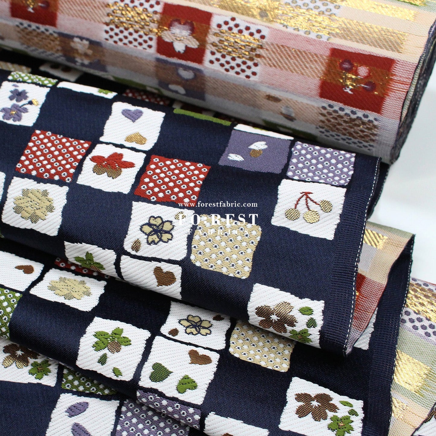 Gold Brocade - Cherry sakura flow KINRAN fabric - FO:REST Fabric 布恩堂Liberty fabrictana lawnjapanese fabricykk zipper