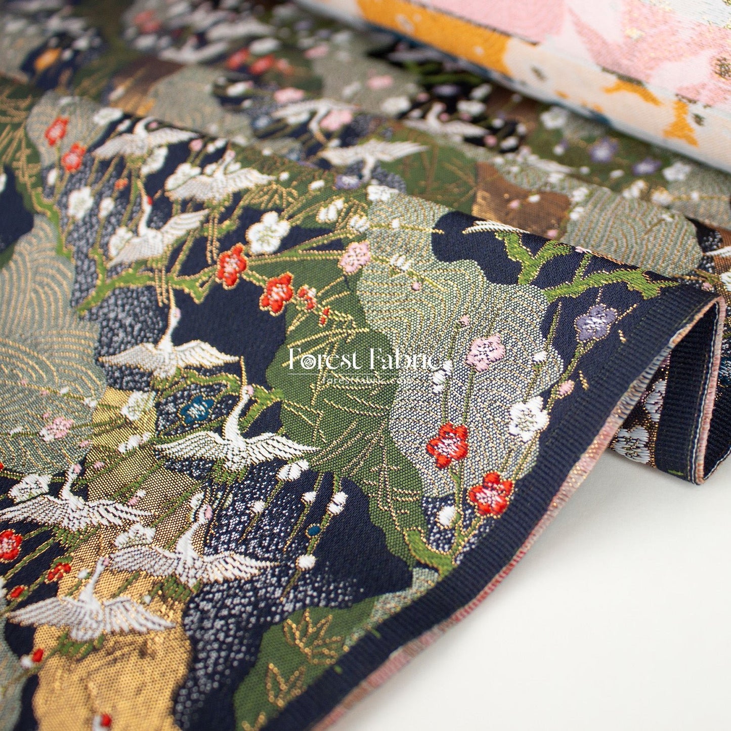 Gold Brocade - Crane Flower Cloud fabric navy - FO:REST Fabric 布恩堂Liberty fabrictana lawnjapanese fabricykk zipper
