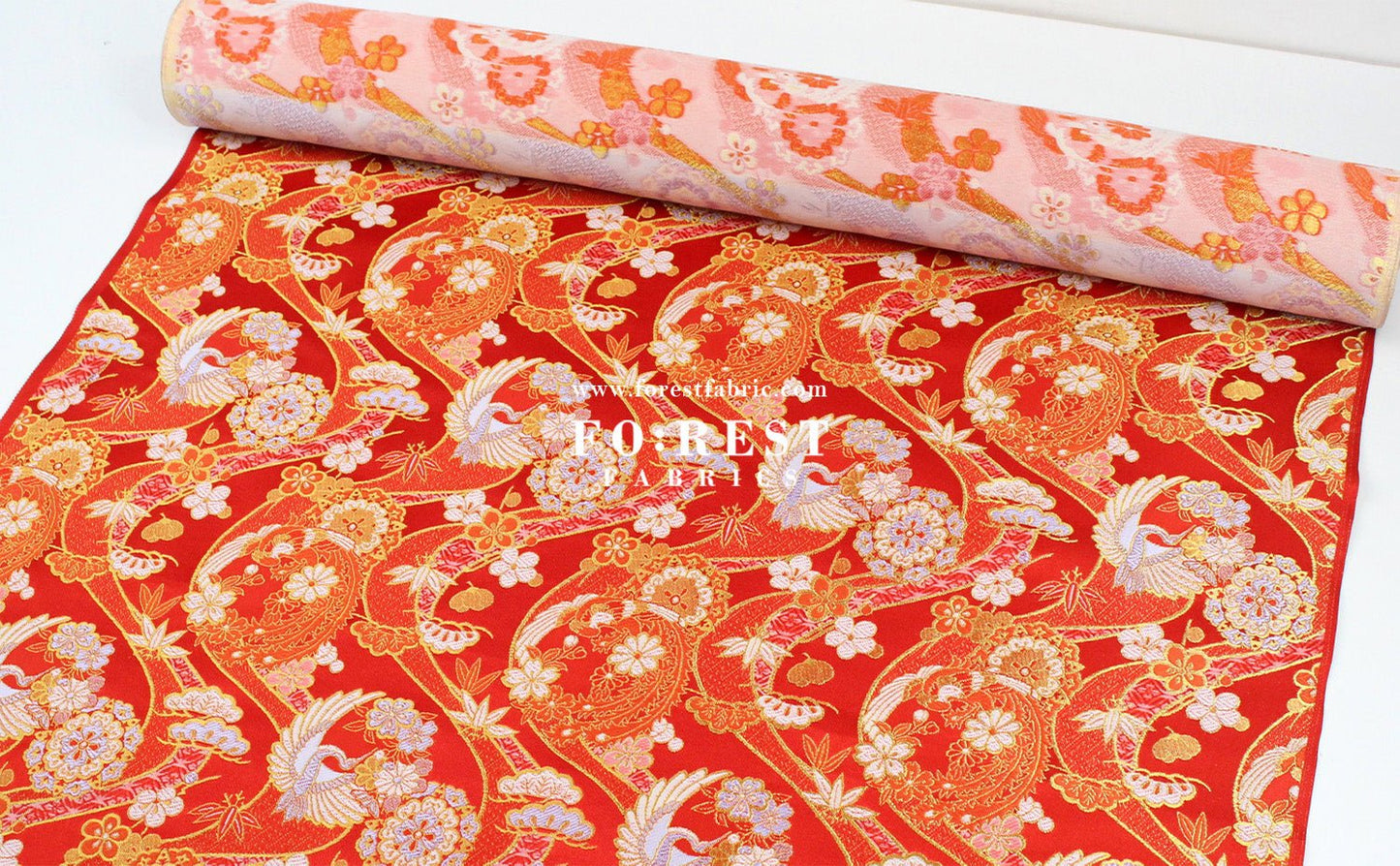 Gold Brocade - Crane sakura river fabric - FO:REST Fabric 布恩堂Liberty fabrictana lawnjapanese fabricykk zipper