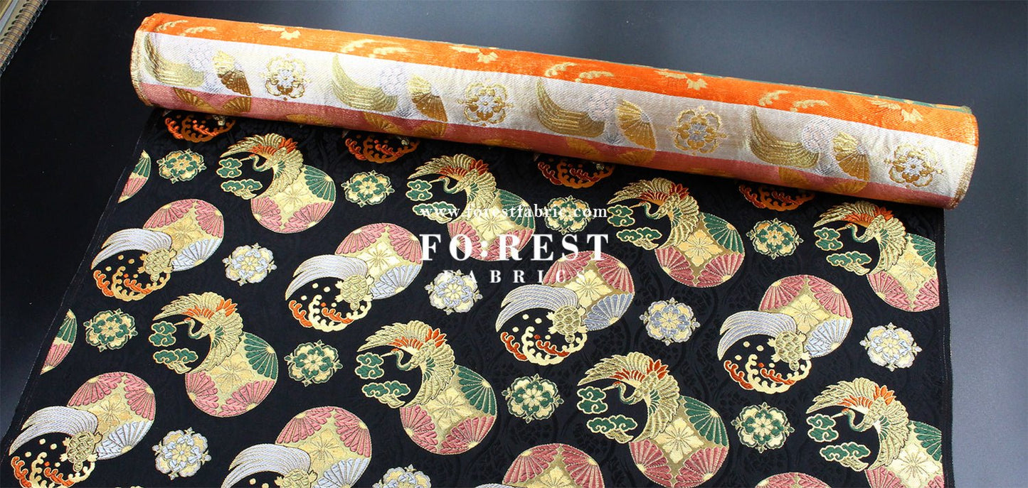 Gold Brocade - Crane turtle fabric Black - FO:REST Fabric 布恩堂Liberty fabrictana lawnjapanese fabricykk zipper