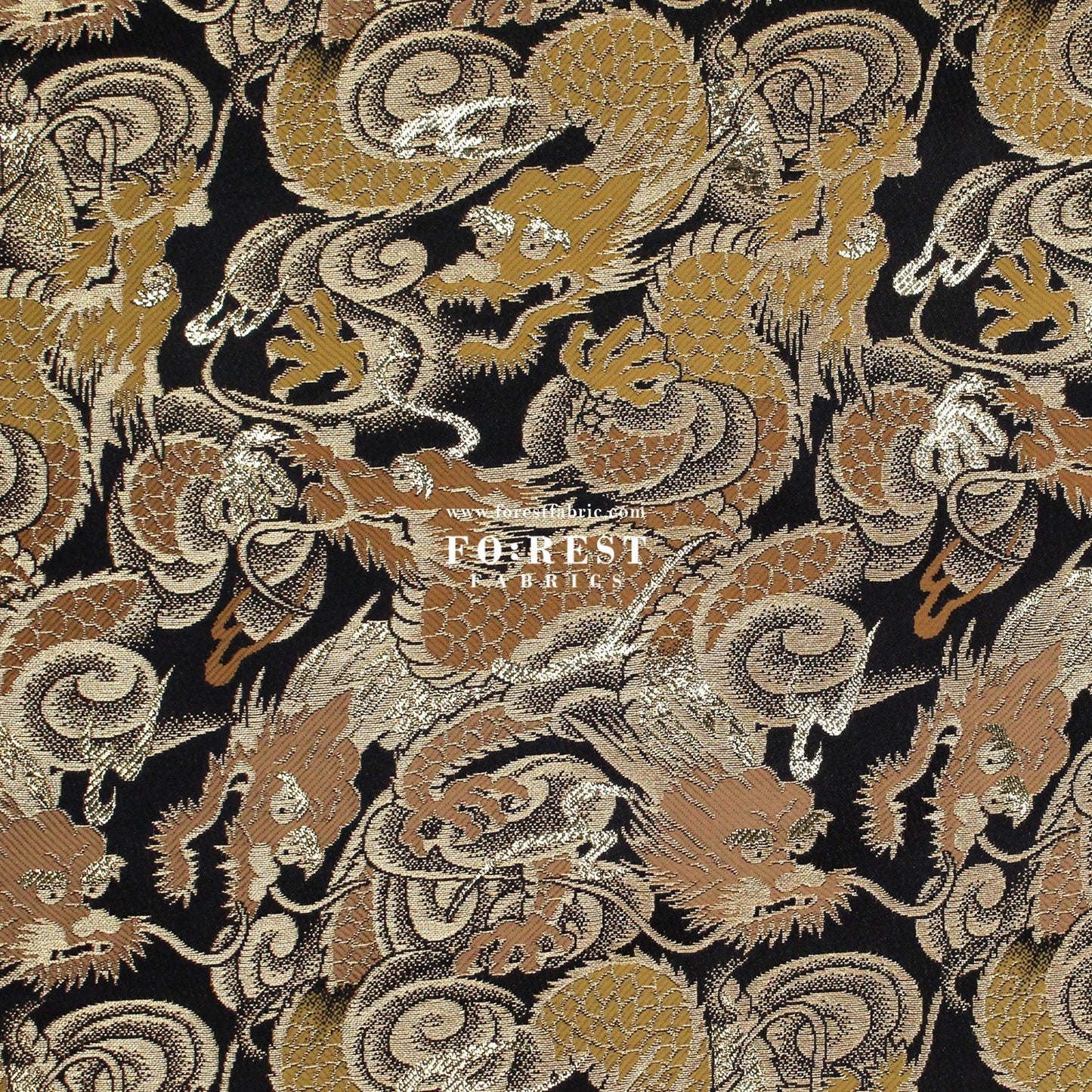 Gold Brocade - Dragon fabric Gold Black - FO:REST Fabric 布恩堂Liberty fabrictana lawnjapanese fabricykk zipper