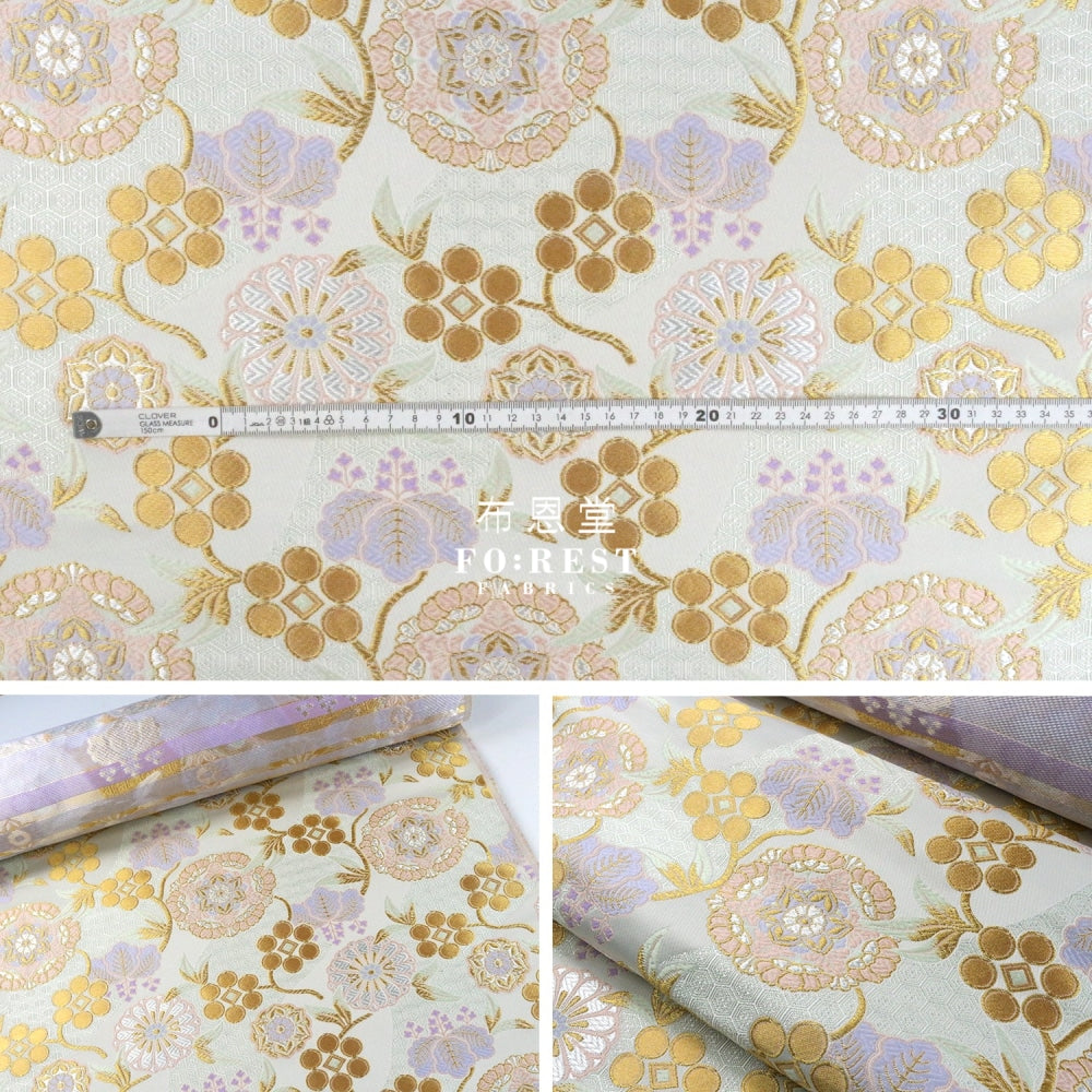 Gold Brocade - Flower River Fabric Lt.green Polyester