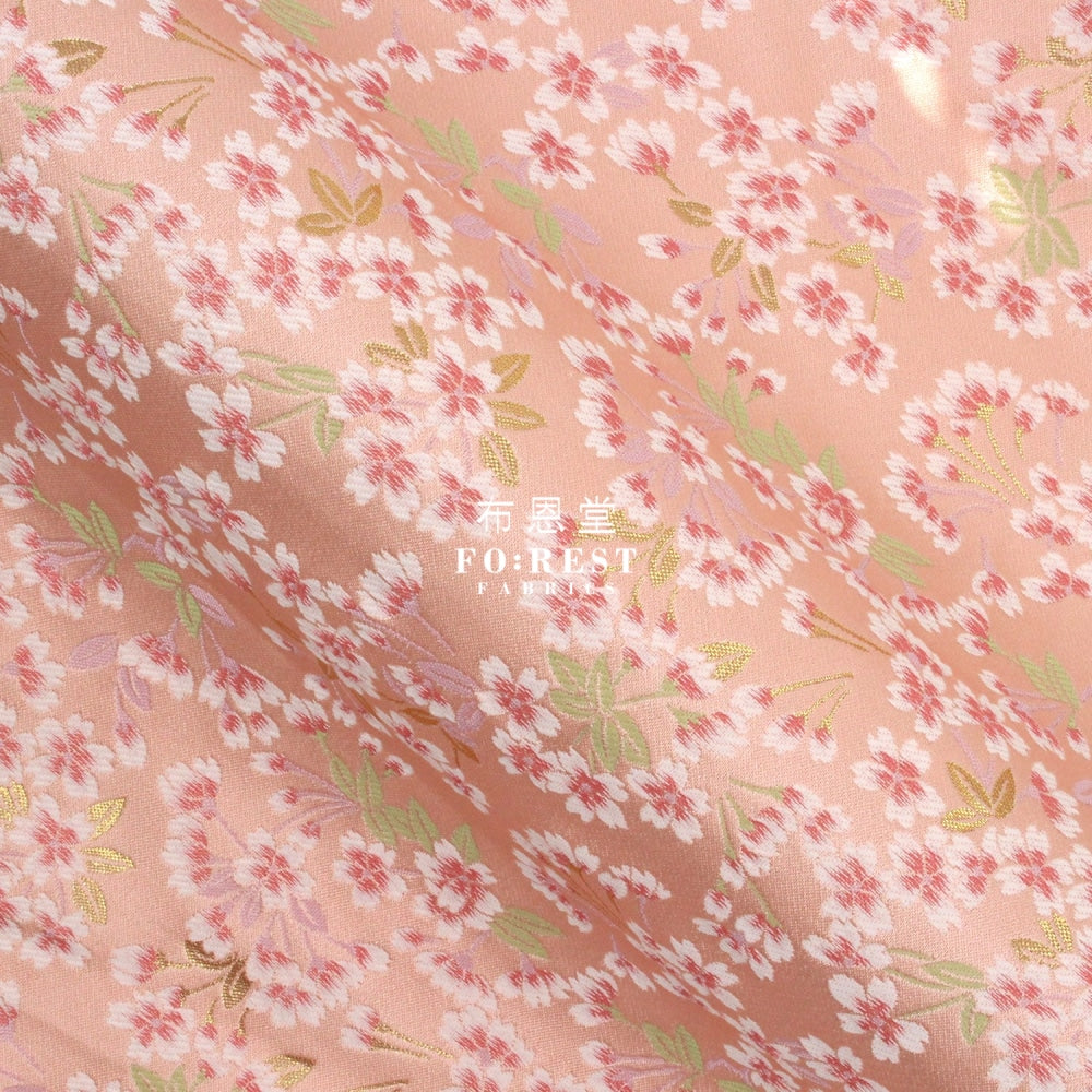 Gold Brocade - Flower River Fabric Pink Polyester