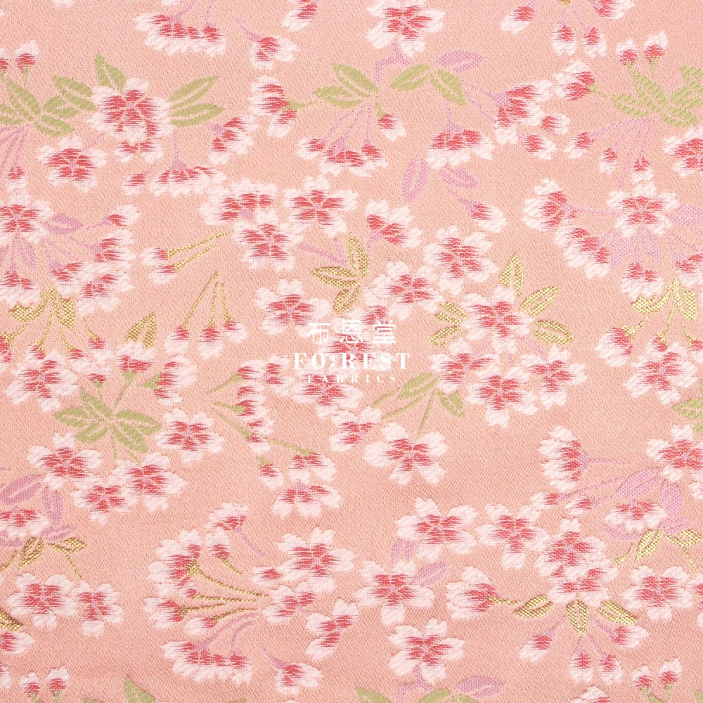 Gold Brocade - Flower River Fabric Pink Polyester