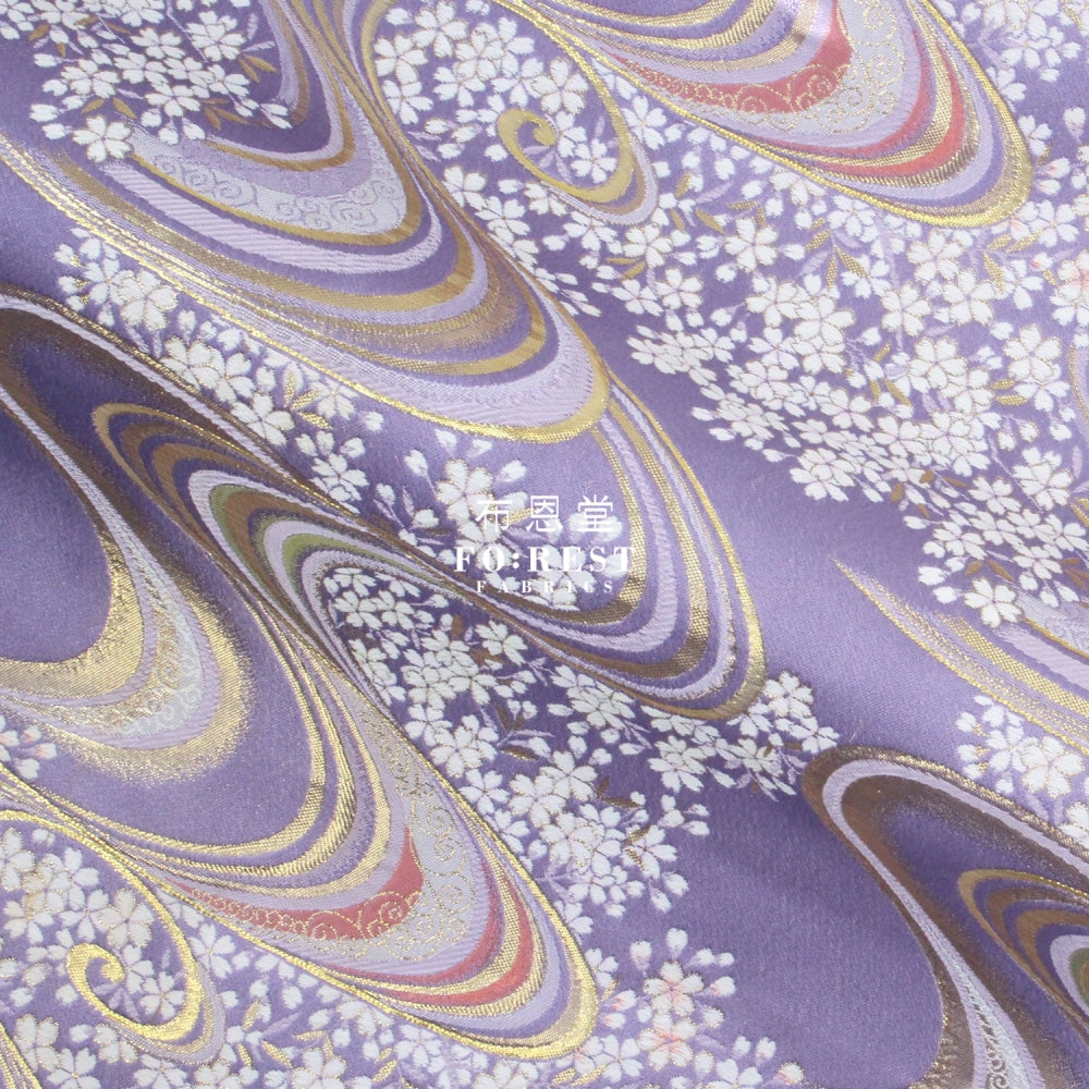 Gold Brocade - Flower River Purple Fabric Polyester