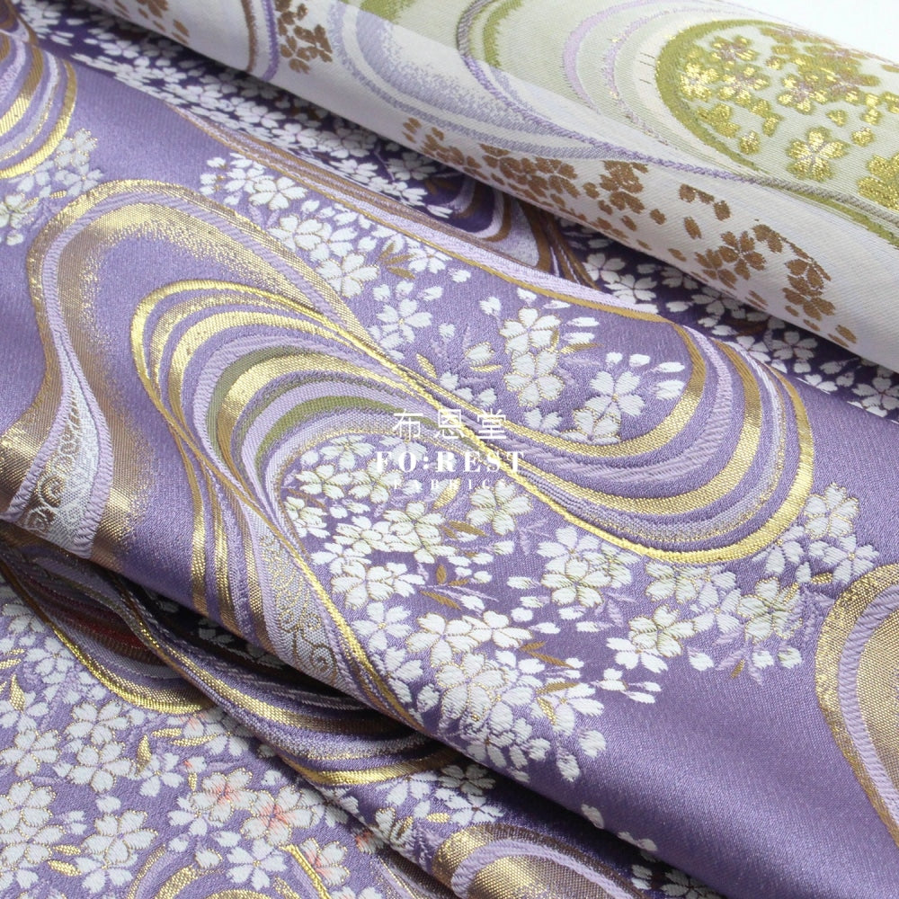 Gold Brocade - Flower River Purple Fabric Polyester