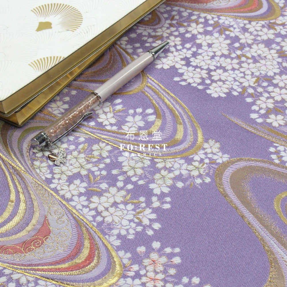 Gold Brocade - Flower River Purple Fabric Polyester