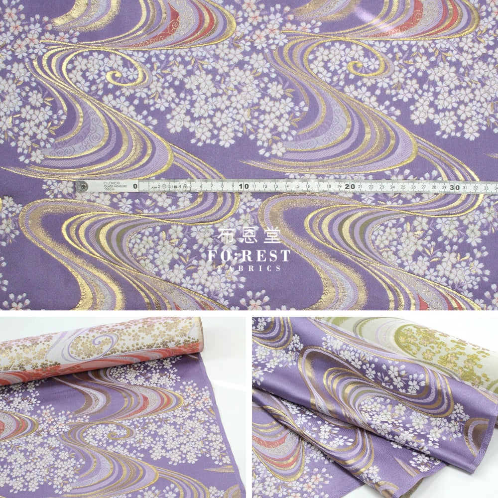Gold Brocade - Flower River Purple Fabric Polyester