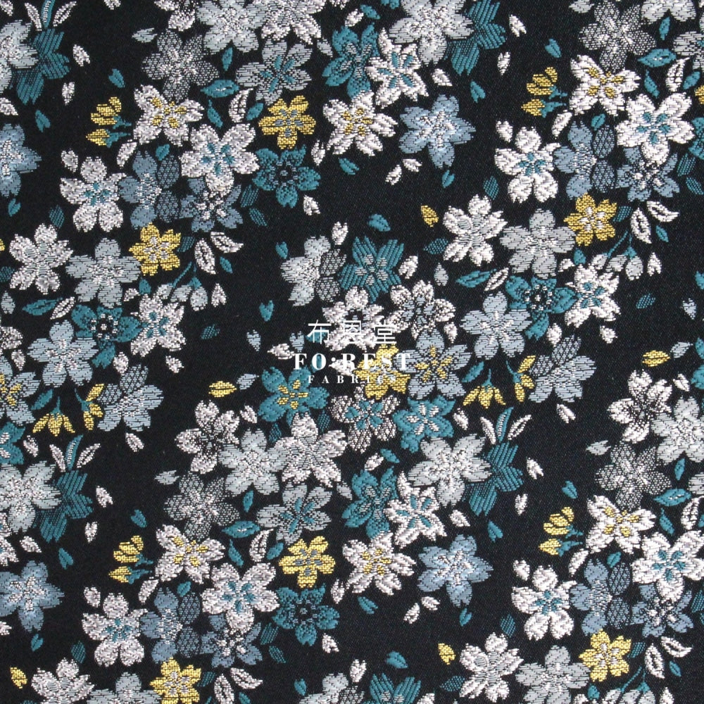 Gold Brocade - Flowing Sakura Fabric Graygreen Polyester
