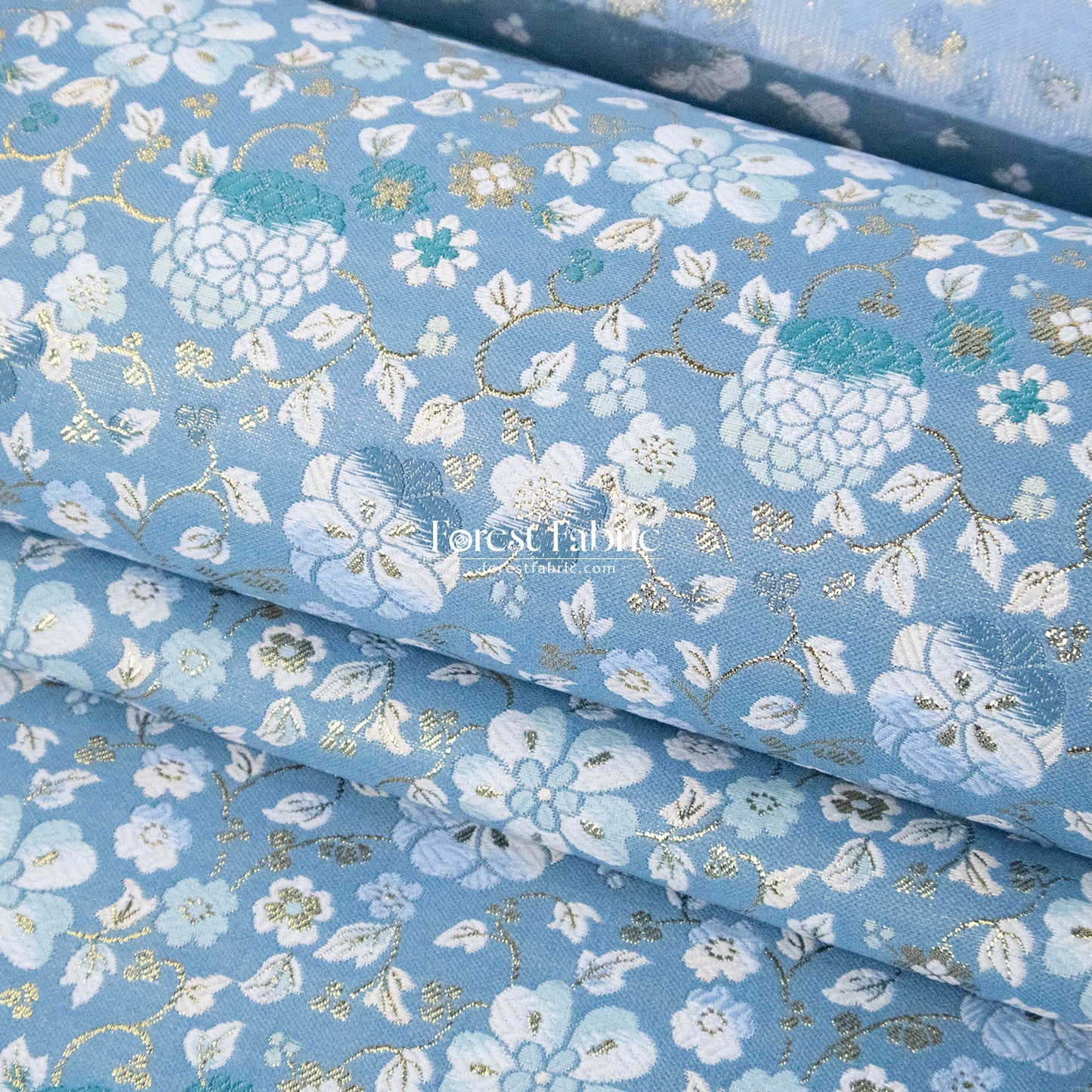 Gold Brocade - Gilded Cerulean Bloom fabric - FO:REST Fabric 布恩堂Liberty fabrictana lawnjapanese fabricykk zipper
