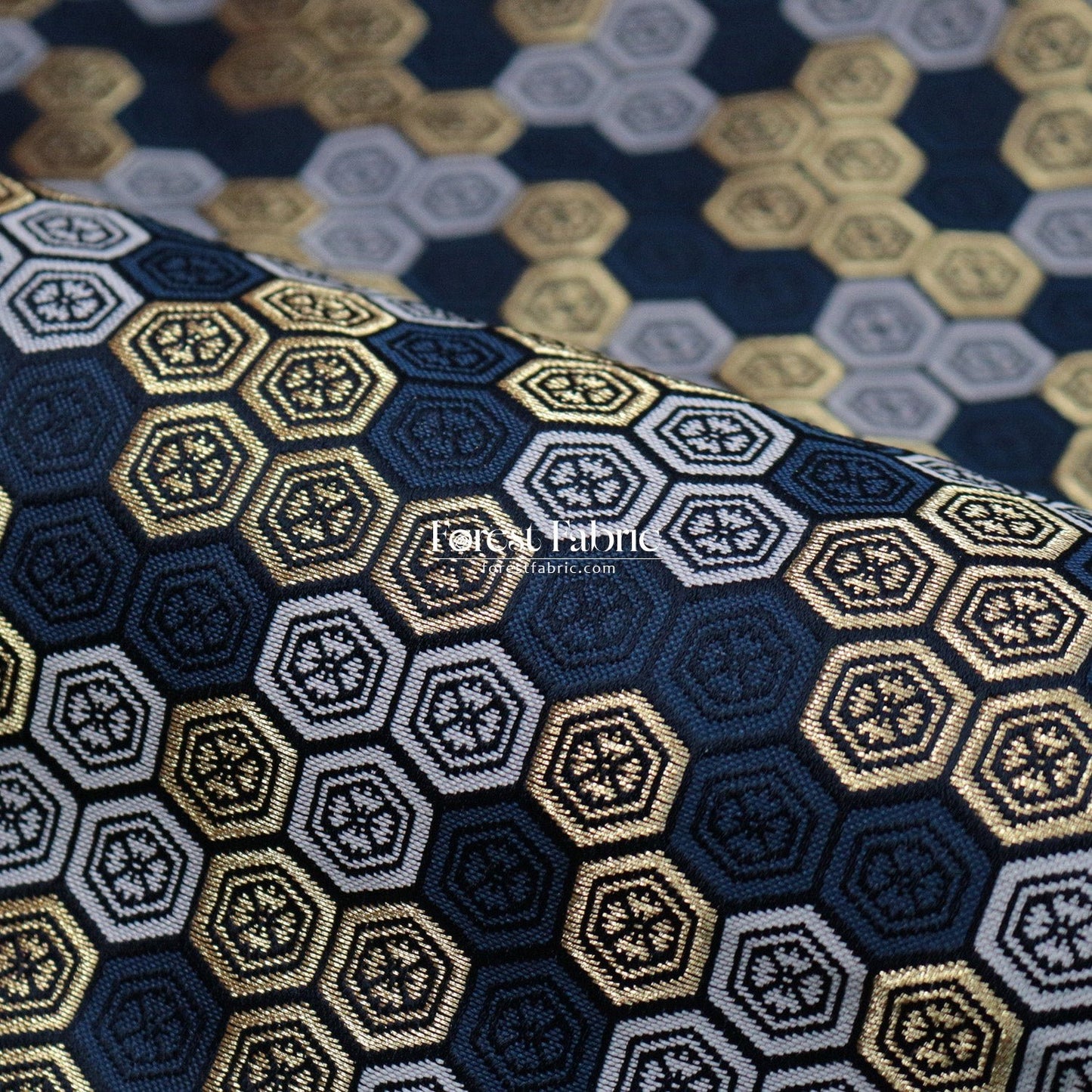 Gold Brocade - Kikko fabric Navy - FO:REST Fabric 布恩堂Liberty fabrictana lawnjapanese fabricykk zipper
