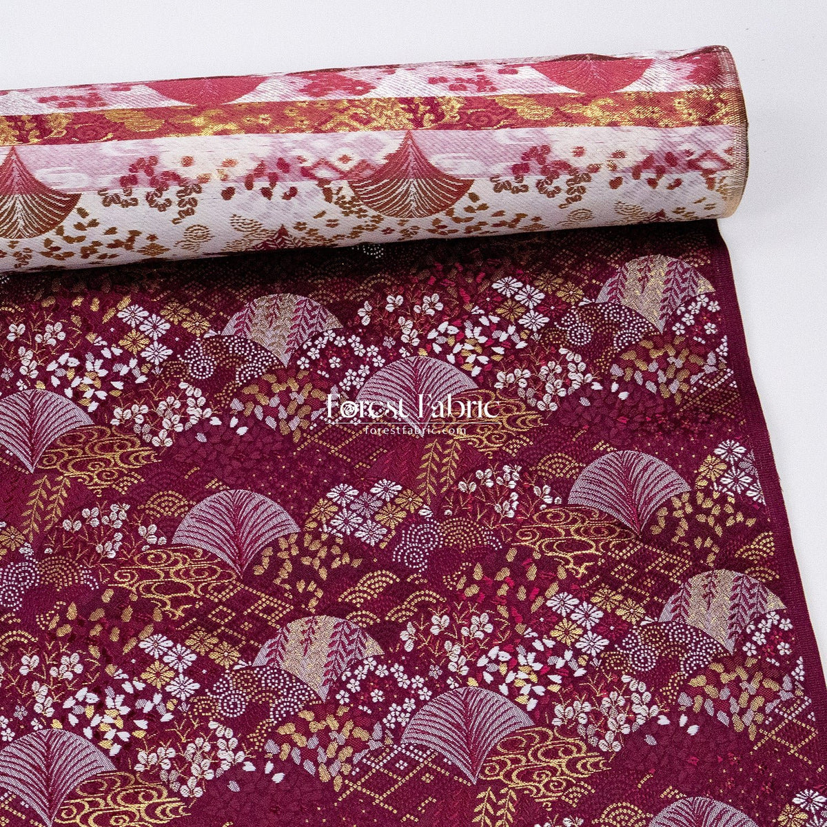 Gold Brocade -Leaf Wave KINRAN Fabric KINRAN fabric Wine - FO:REST Fabric 布恩堂Liberty fabrictana lawnjapanese fabricykk zipper