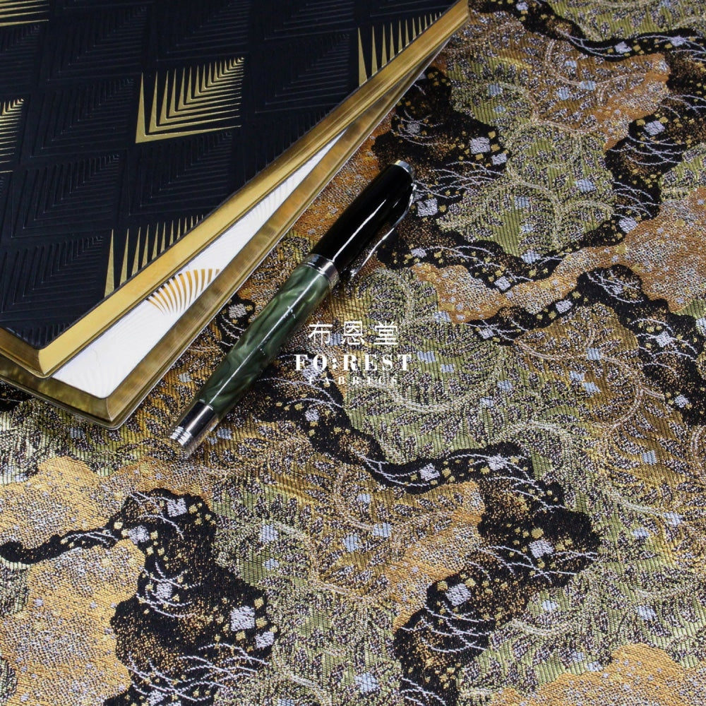 Gold Brocade - Mist Fabric Black Polyester