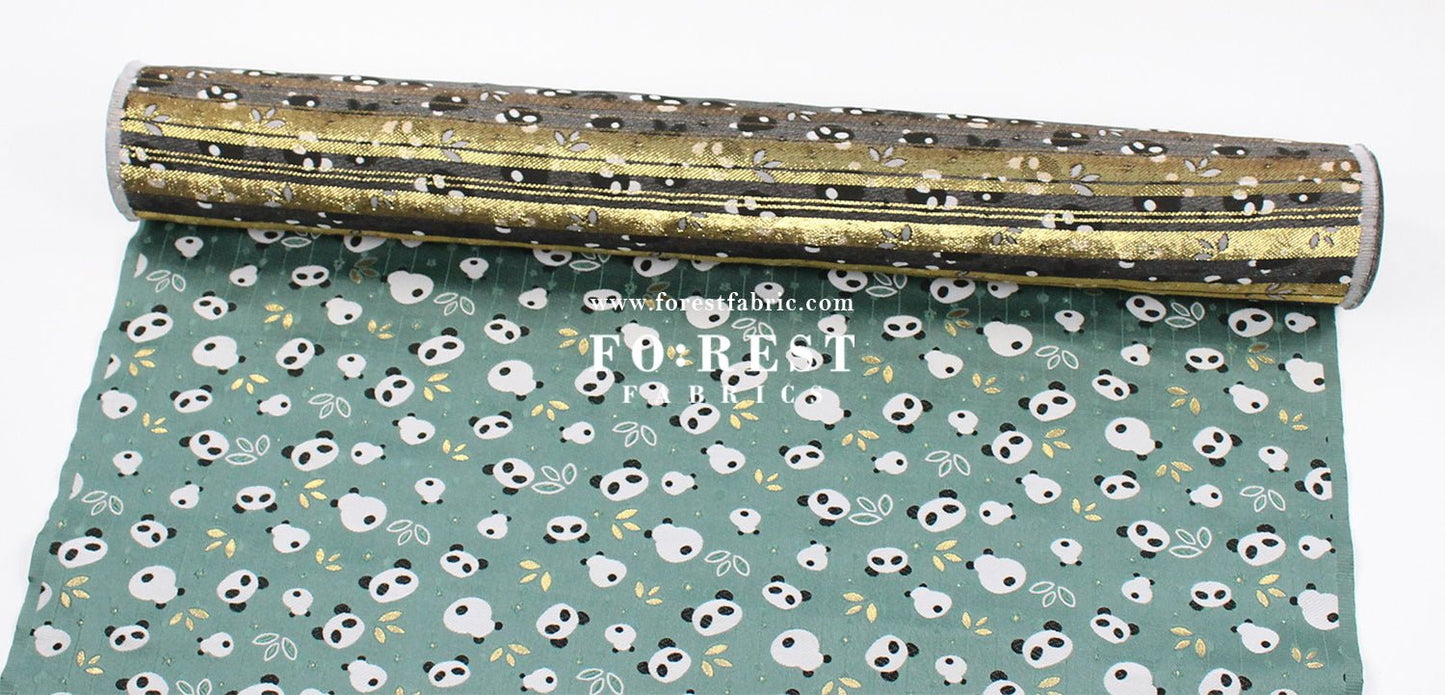 Gold Brocade - Panda fabric Moss - FO:REST Fabric 布恩堂Liberty fabrictana lawnjapanese fabricykk zipper