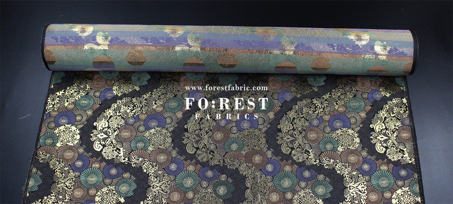 Gold Brocade - paper umbrellas fabric Black - FO:REST Fabric 布恩堂Liberty fabrictana lawnjapanese fabricykk zipper
