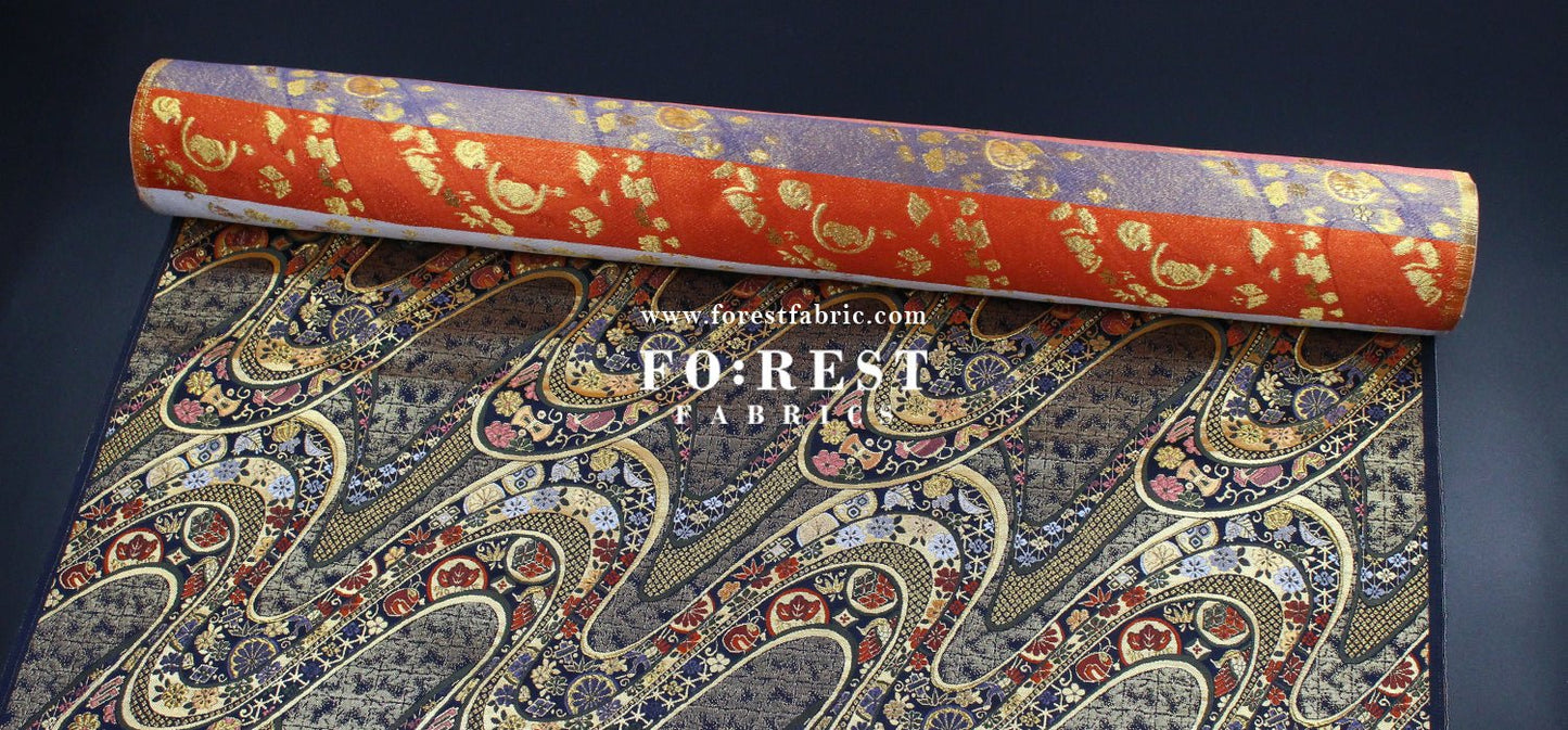 Gold Brocade - Phoenix fabric Navy - FO:REST Fabric 布恩堂Liberty fabrictana lawnjapanese fabricykk zipper