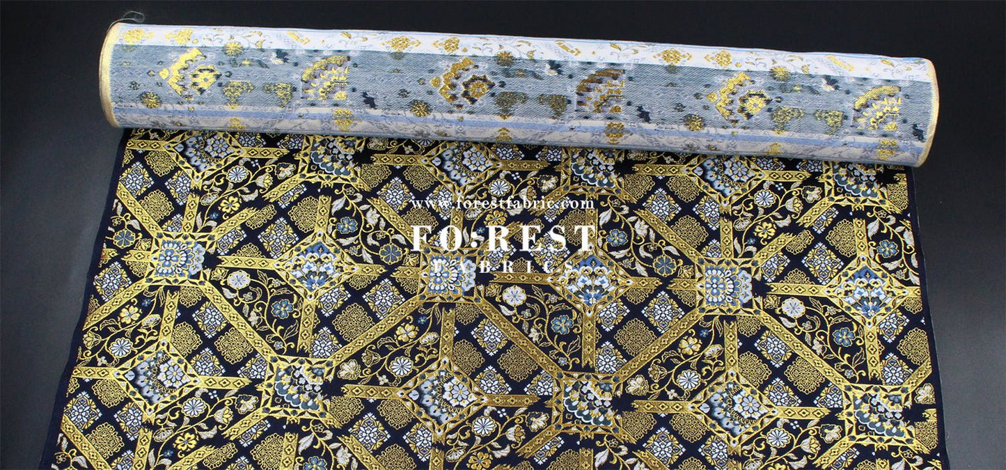 Gold Brocade - Pine fabric Black Gold - FO:REST Fabric 布恩堂Liberty fabrictana lawnjapanese fabricykk zipper