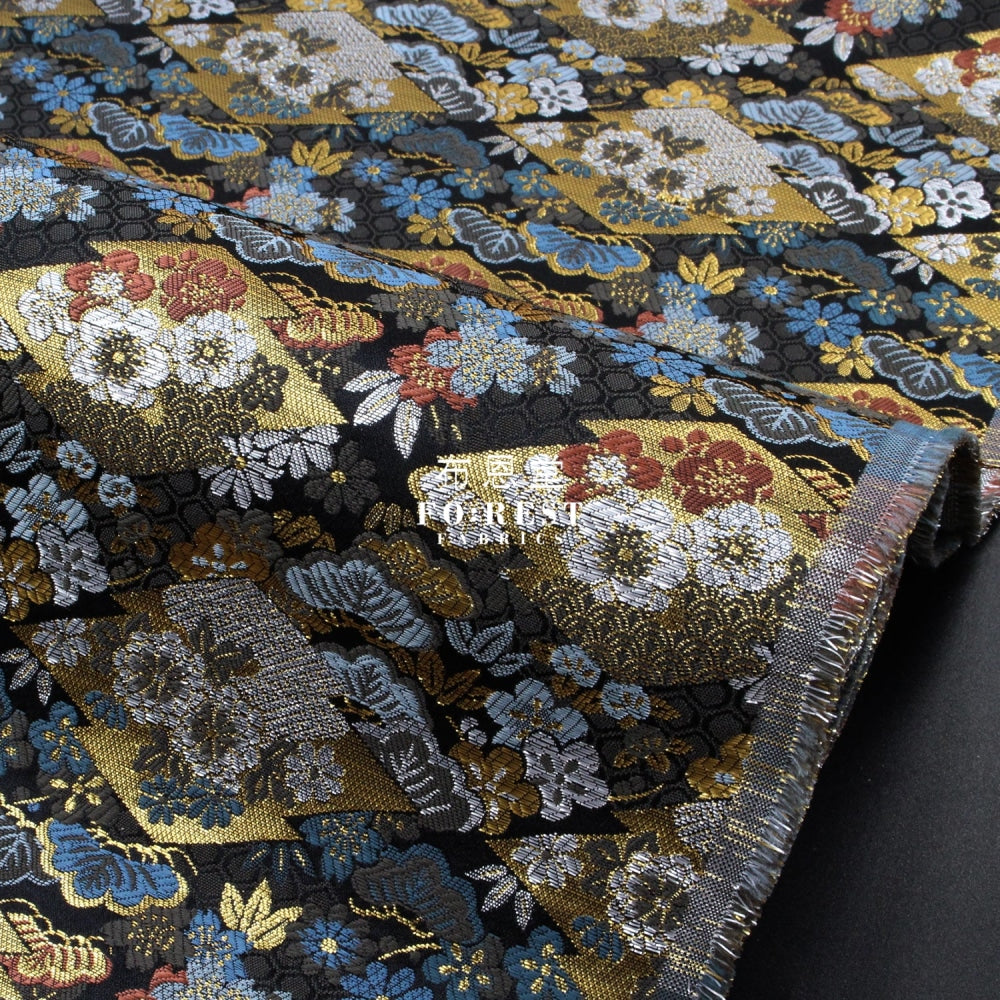 Gold Brocade - Pine Fabric Black Polyester