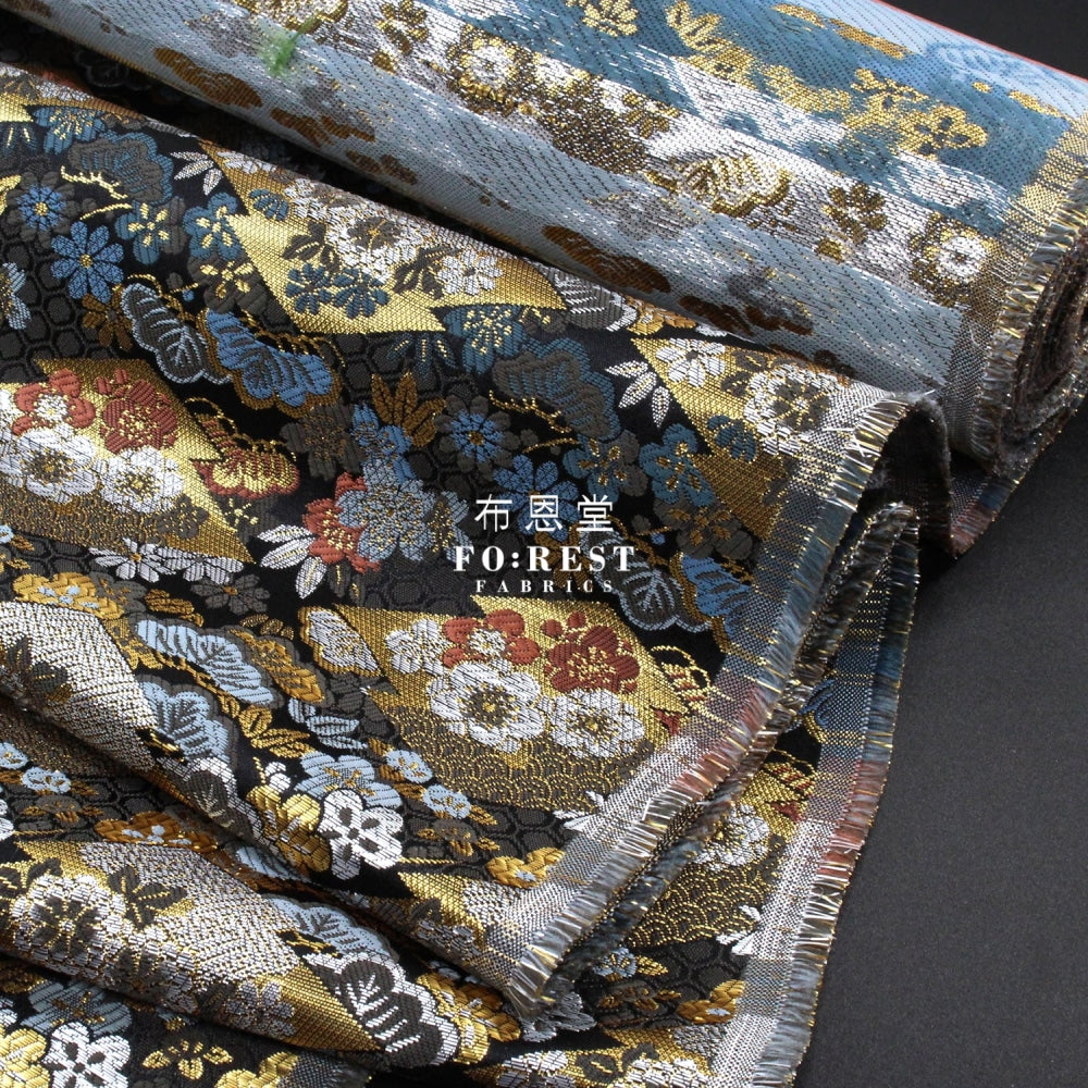 Gold Brocade - Pine Fabric Black Polyester