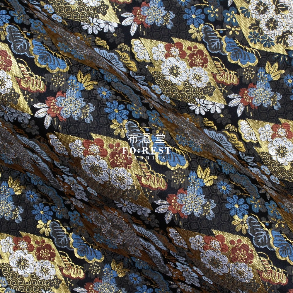 Gold Brocade - Pine Fabric Black Polyester