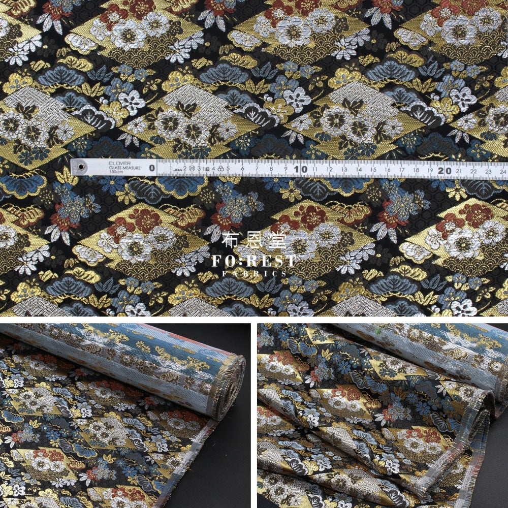 Gold Brocade - Pine Fabric Black Polyester