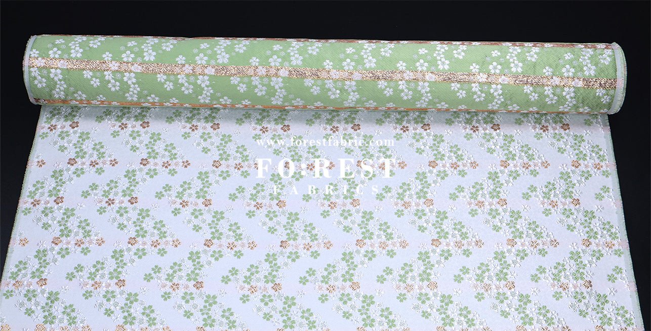 Gold Brocade - Sakura fabric MatchaGreen - FO:REST Fabric 布恩堂Liberty fabrictana lawnjapanese fabricykk zipper