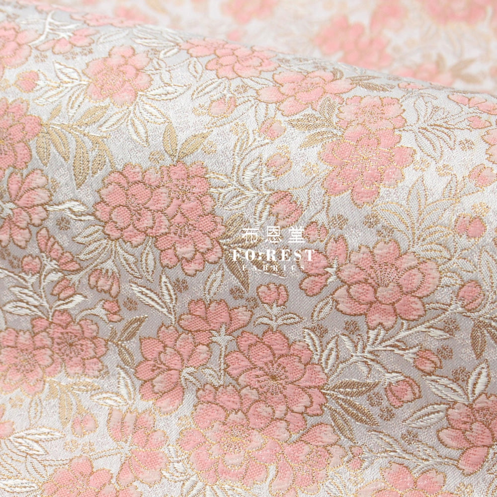 Gold Brocade - Sakura Fabric Pink Polyester