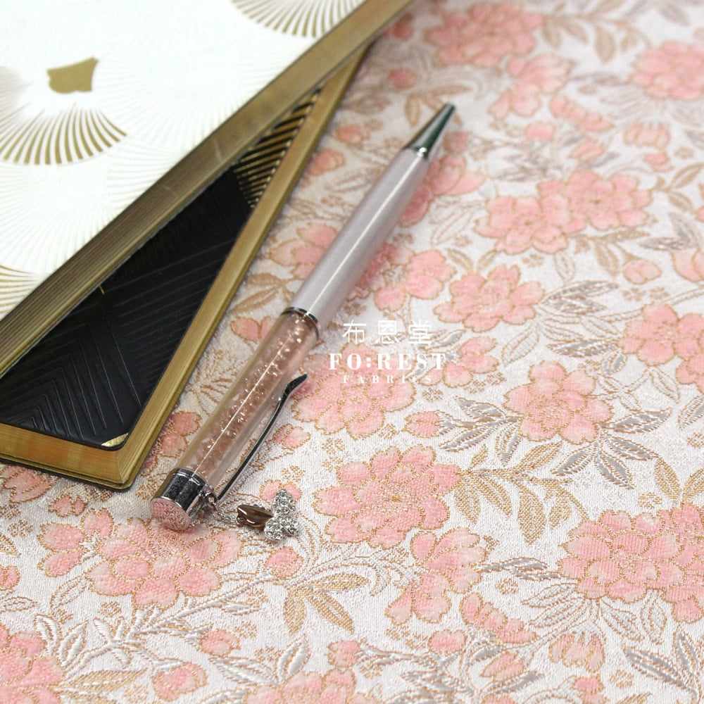 Gold Brocade - Sakura Fabric Pink Polyester