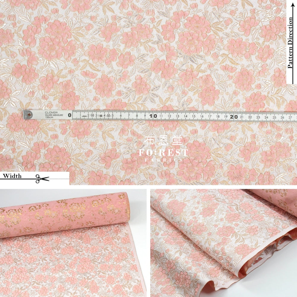 Gold Brocade - Sakura Fabric Pink Polyester
