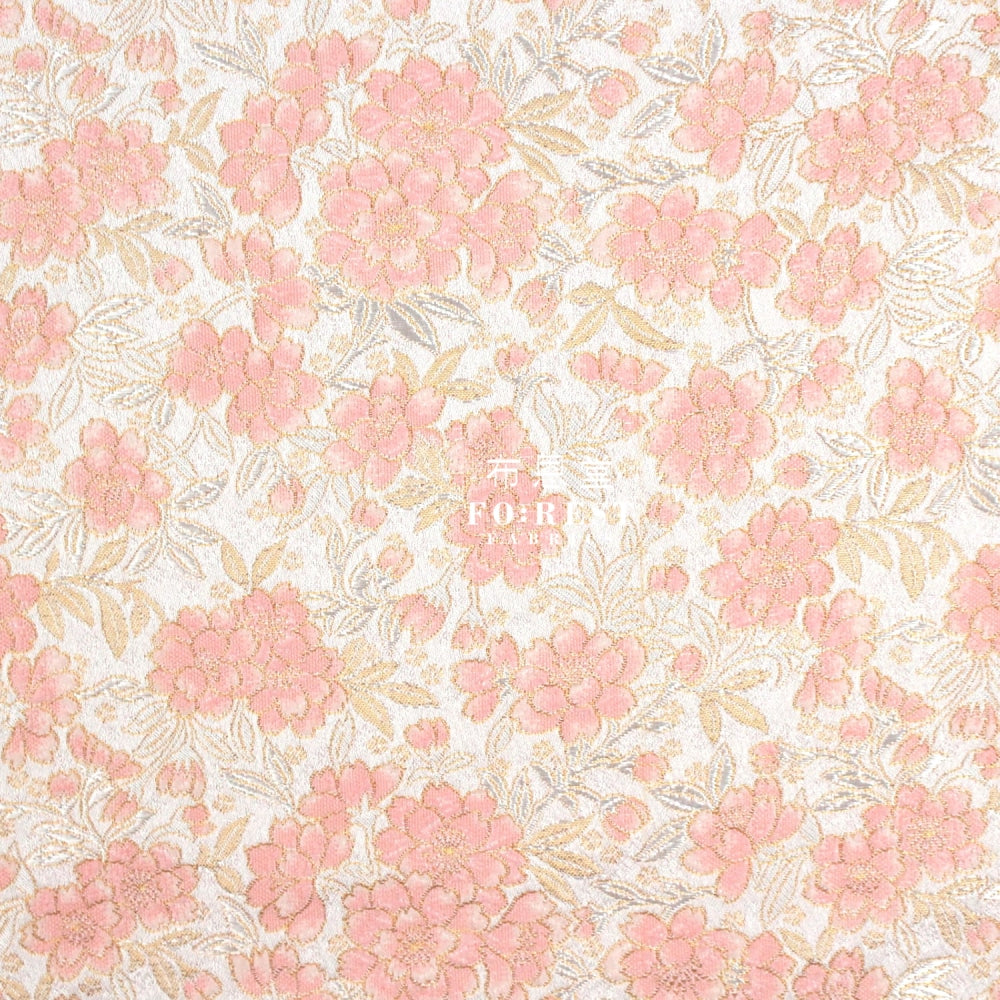 Gold Brocade - Sakura Fabric Pink Polyester