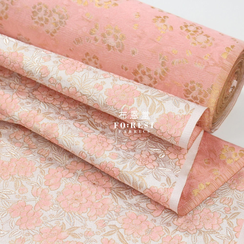 Gold Brocade - Sakura Fabric Pink Polyester
