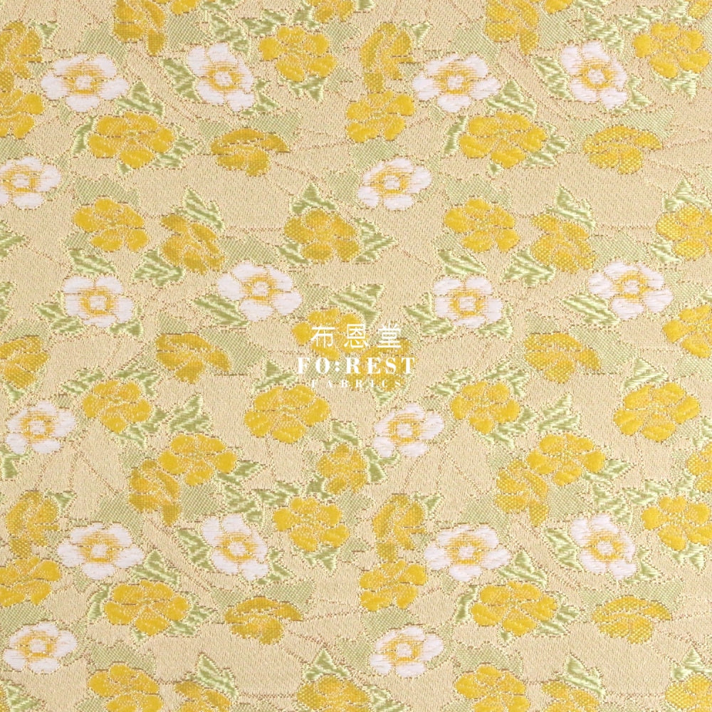 Gold Brocade - Sakura Kaleidoscope Fabric Yellow Polyester