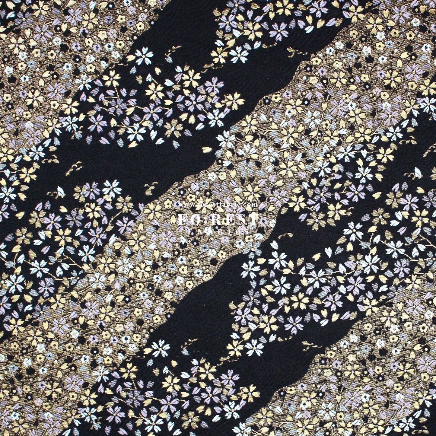 Gold Brocade - Sakura River 水波櫻 fabric Black - FO:REST Fabric 布恩堂Liberty fabrictana lawnjapanese fabricykk zipper