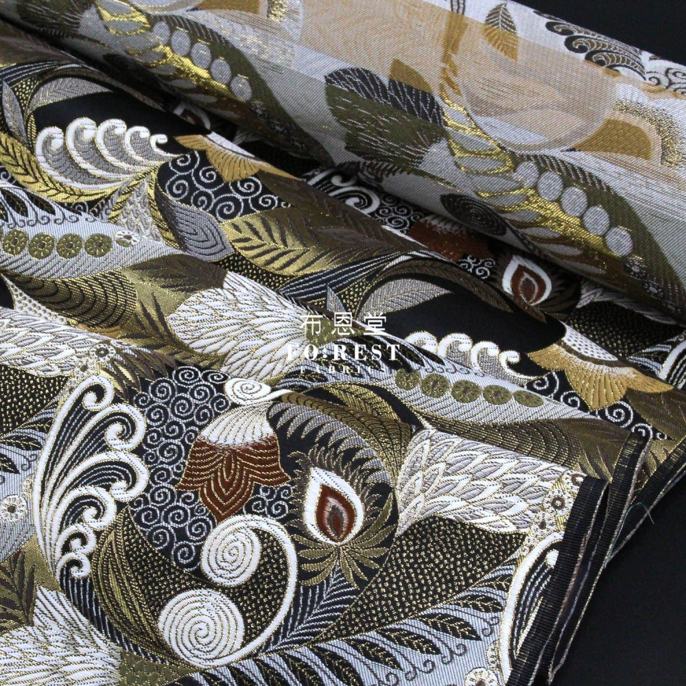 Gold Brocade - Sea Fabric Black Polyester